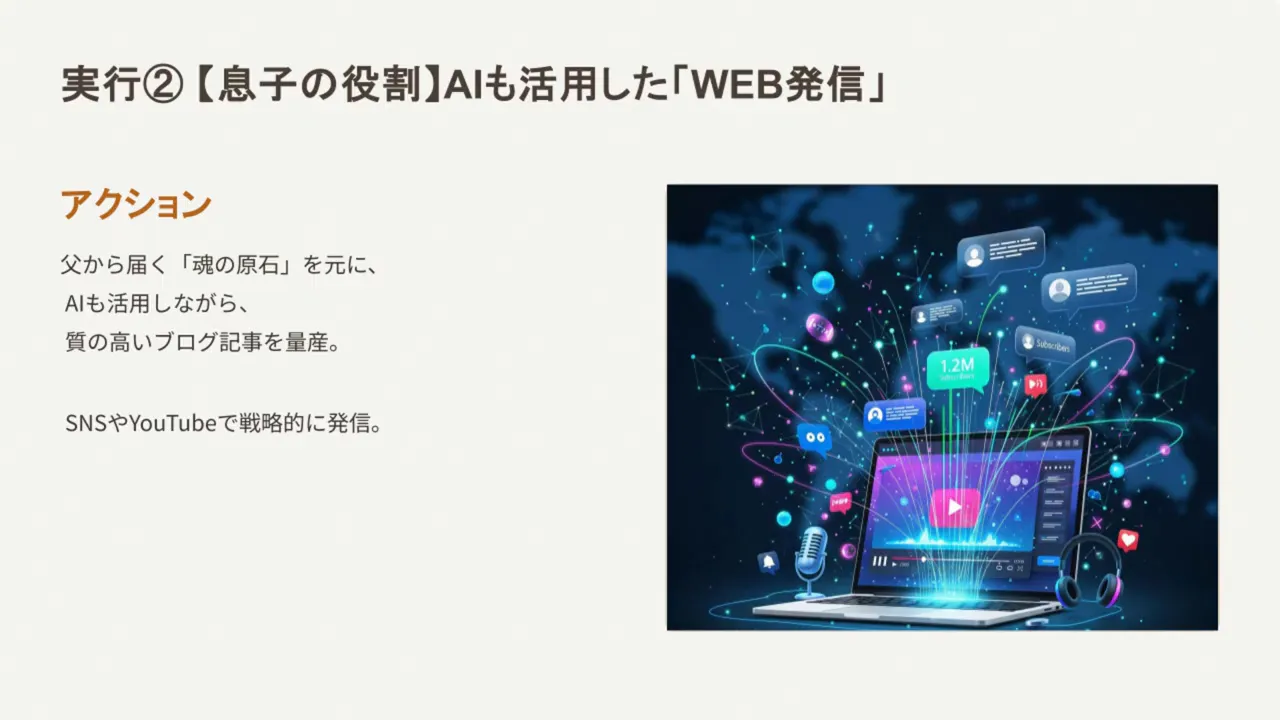 実行②【息子の役割】AIも活用したWEB発信のスライドとビジュアル