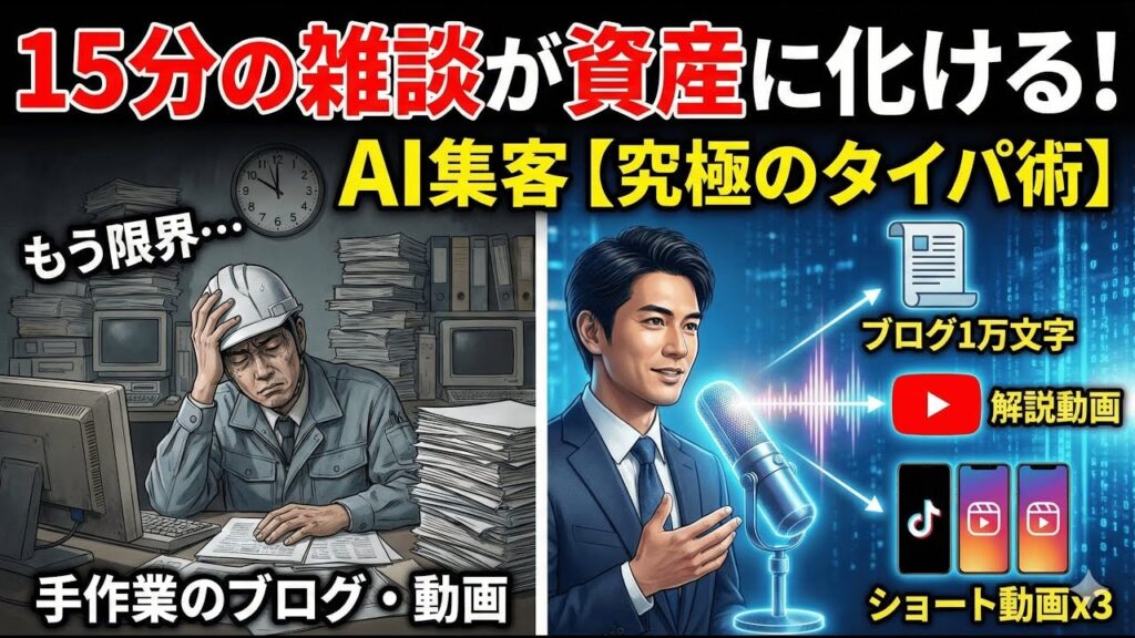 video thumbnail for '15分の雑談が、1万文字の記事と3本の動画に化ける。『もしもしAI』×『GenSpark』で実現する、究極のタイムパフォーマンス・錬金術【カチクラ電波E56】'