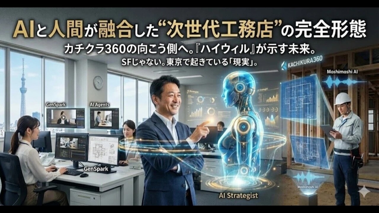 video thumbnail for '【上位概念】カチクラ360の向こう側へ。『ハイウィル』が示す、AIと人間が融合した“次世代工務店”の完全形態【カチクラ電波E77】'