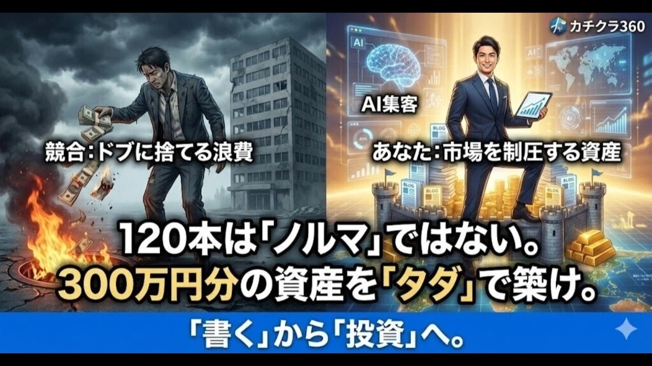 video thumbnail for '【経営判断】「年間120本も記事がいるの？」その質問への最終回答。『書く作業』から『経営投資』へ。」【カチクラ電波E93】'