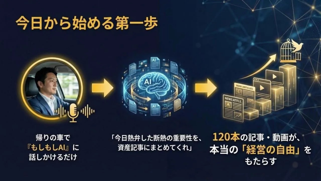 現場トークを資産記事へ翻訳するステップを示したスライド
