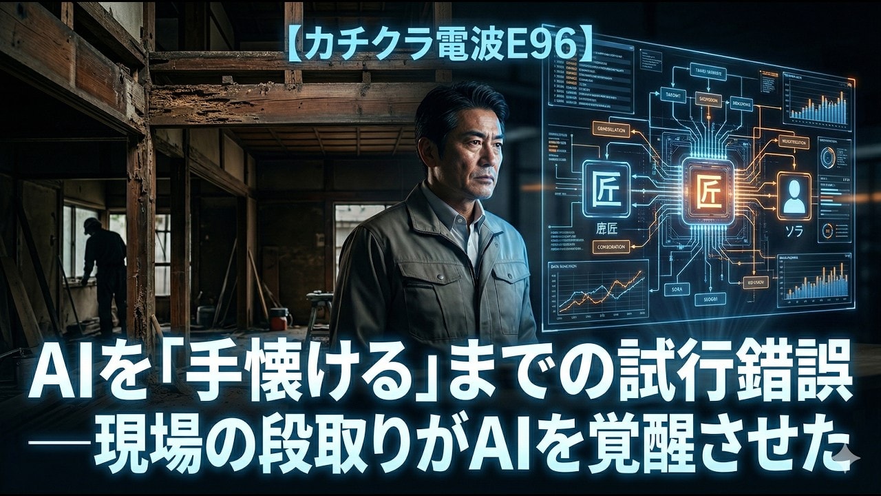 video thumbnail for 'AIを「手懐ける」までの試行錯誤 ── 現場の段取りがAIを覚醒させた【カチクラ電波E96】'