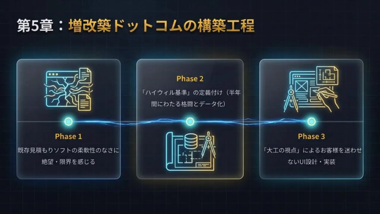 第5章:増改築ドットコムのハイウィル基準を段階(Phase1〜3)で構築する工程図