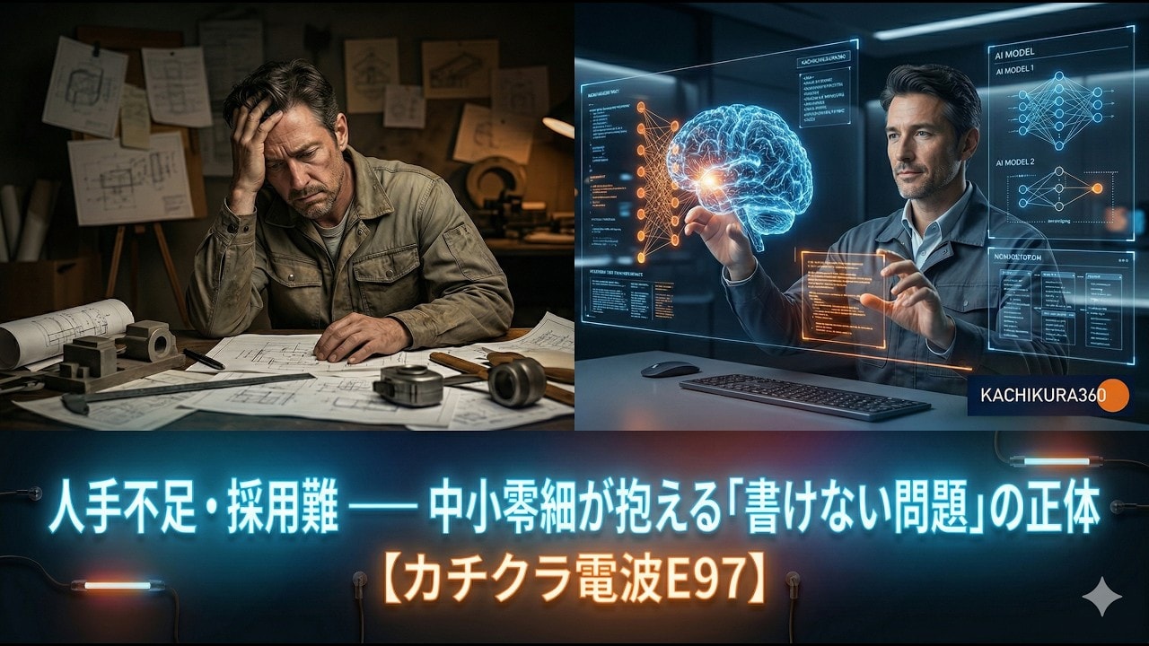 video thumbnail for '人手不足・採用難 ── 中小零細が抱える「書けない問題」の正体【カチクラ電波E97】'