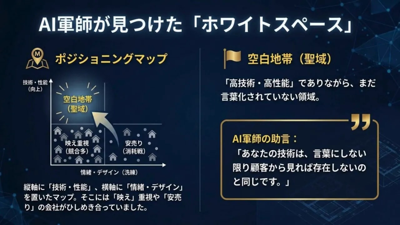 性能を言語化して市場に伝える「ホワイトスペース」概念図