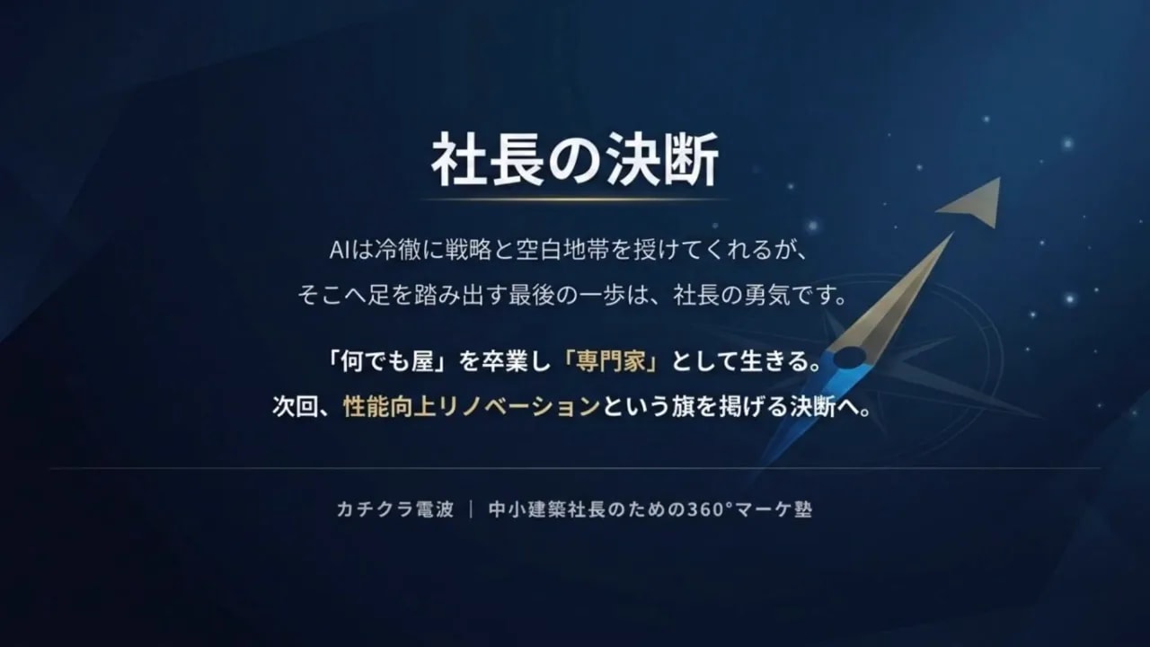 社長の決断を示すスライド「社長の決断」